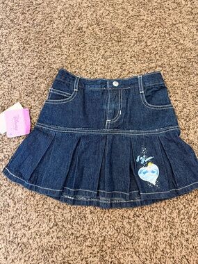 NWT Y2K Disney Girls' Dark Blue Denim Skirt with Cinderella Princess Detail